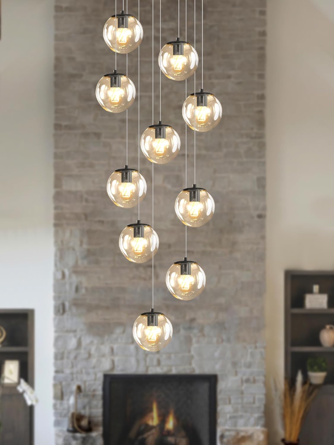 10-Light LED Staircase Modern Glass Globe Pendant Light Large Chandeliers for High Ceilings, Entryway Lighting Fixture Villas and Stairs