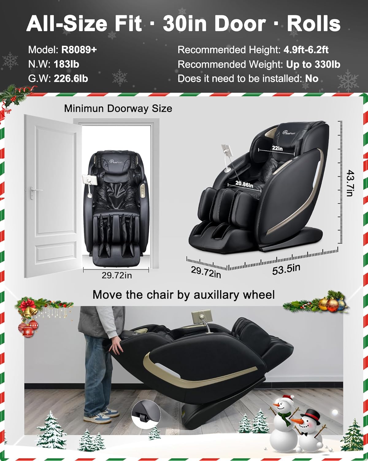 EASPEARL R8089 Pro 4D Massage Chair, 53.15in SL-Track Zero Gravity Full Body Massage Chair with Heat, Auto Footrest, LCD Screen, Airbags, Bluetooth & APP Control, Shiatsu & Thai...