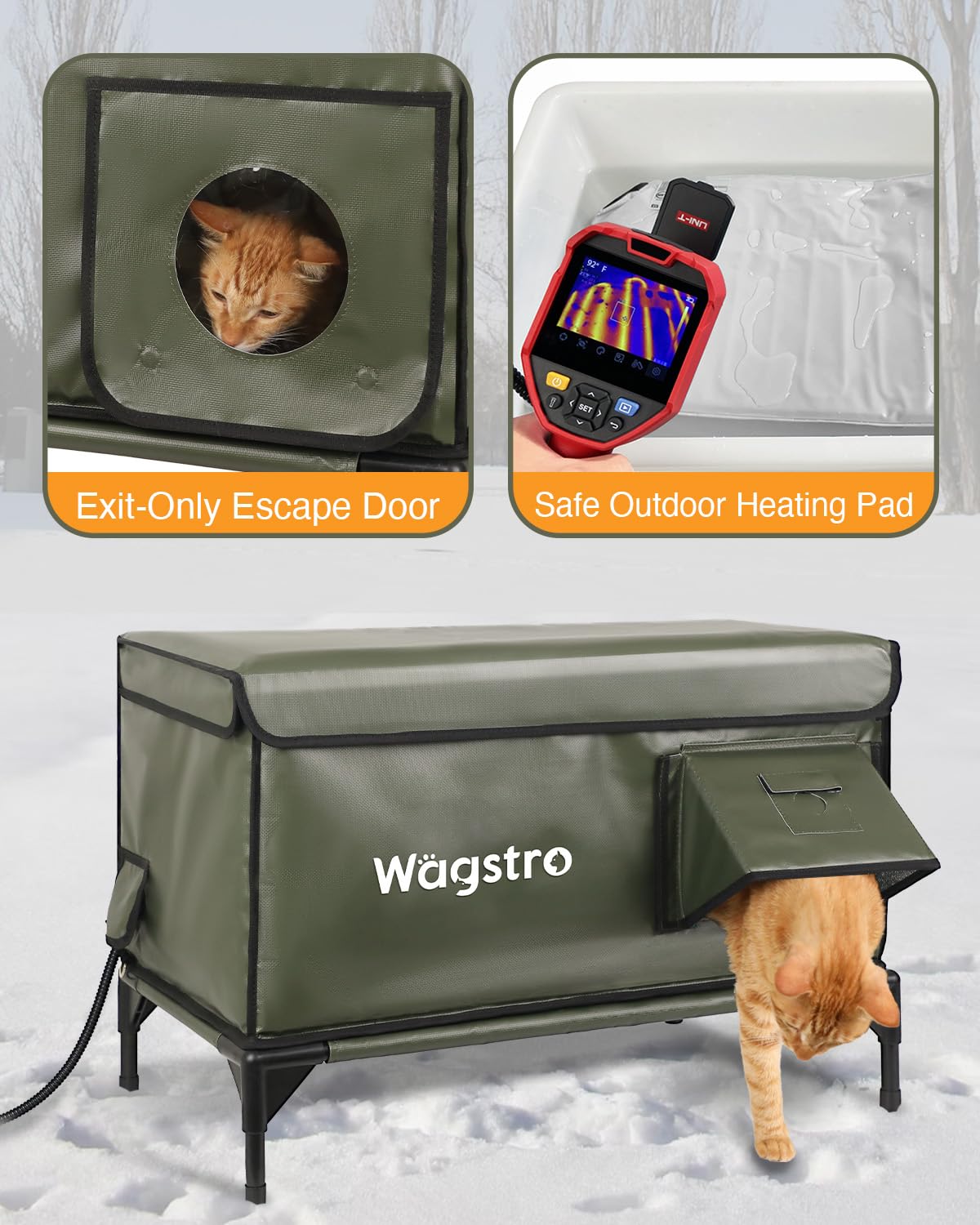 Ex-Large Heated Cat House for Outside in Winter, 100% Waterproof, Escape Door, 6" Elevated, Weatherproof Insulated Outdoor Cat House Shelter with Heater for Stray Feral Cat...
