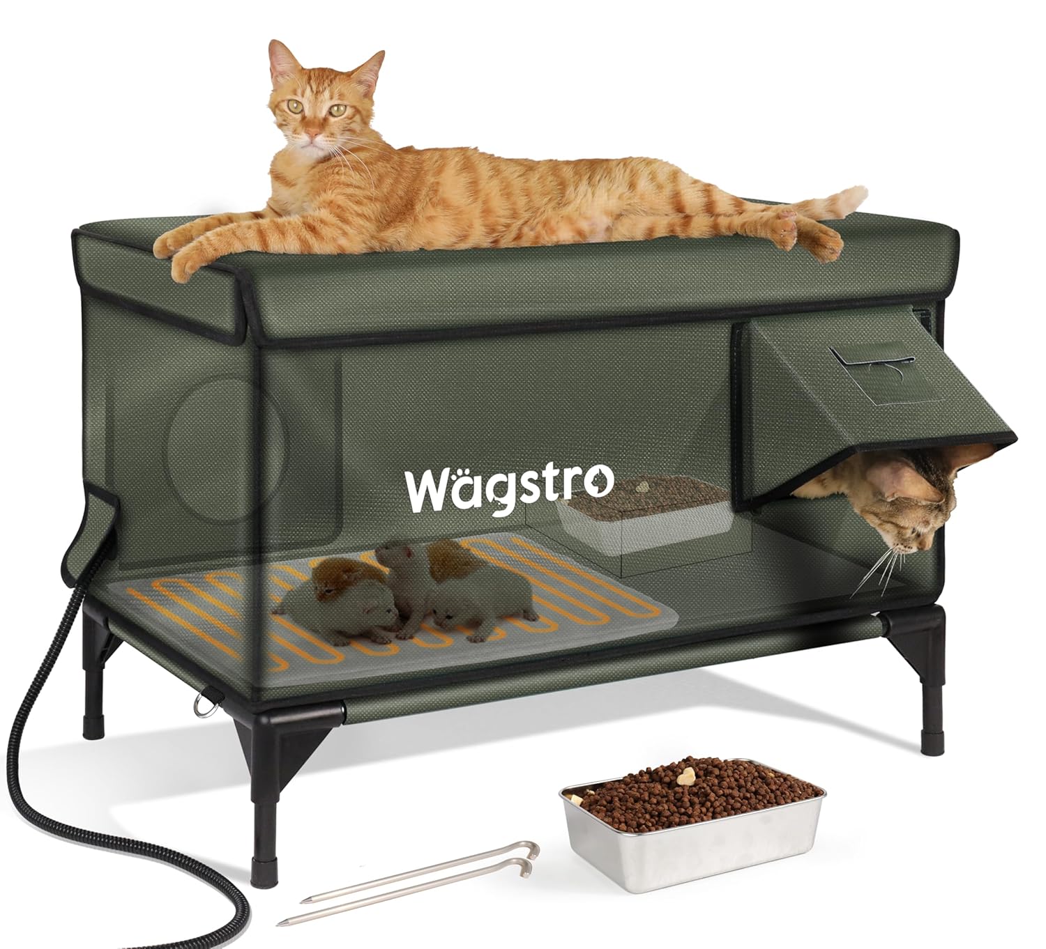 Ex-Large Heated Cat House for Outside in Winter, 100% Waterproof, Escape Door, 6" Elevated, Weatherproof Insulated Outdoor Cat House Shelter with Heater for Stray Feral Cat...