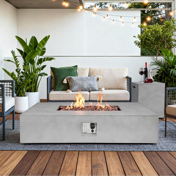 Large rectangular fire pit dining table