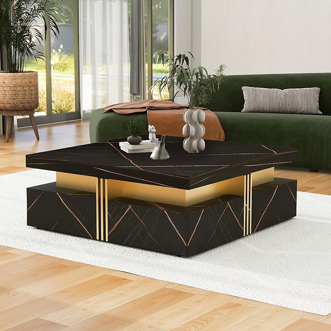 Merax contemporary coffee table with drawers and gold accents