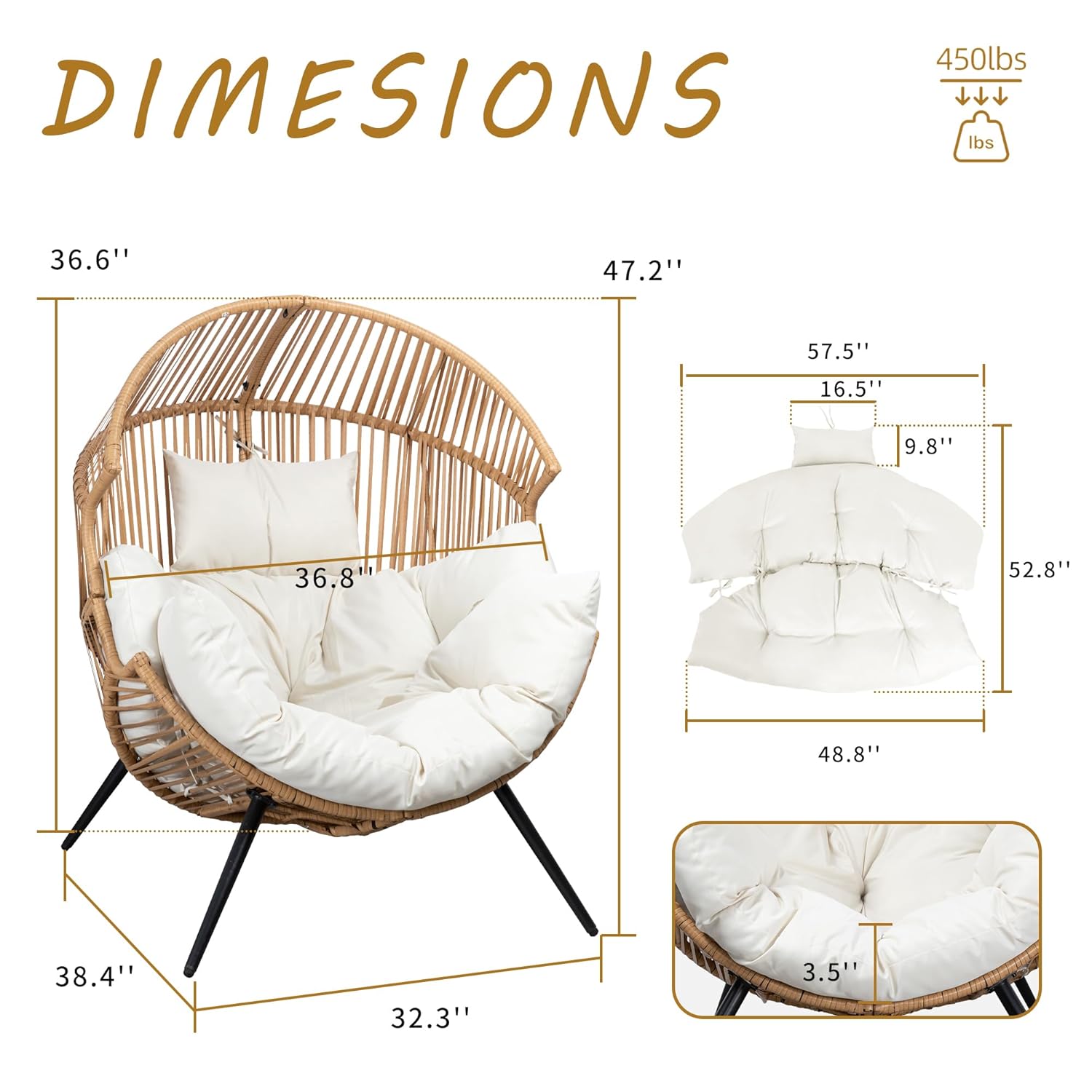 Shintenchi Wicker Egg Chair Outdoor Rattan Patio Chair with Cushion,Oversized Patio Lounge Chairs with Cushion Egg Basket Chair, Egg Seat for Indoor Living Room Bedroom Outside...