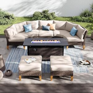 PHI VILLA 6-Piece Wicker Patio Furniture Set with Fire Pit Table