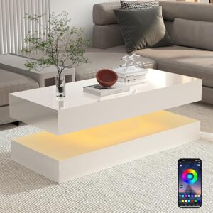 47.3in Large High Glossy LED Coffee Table