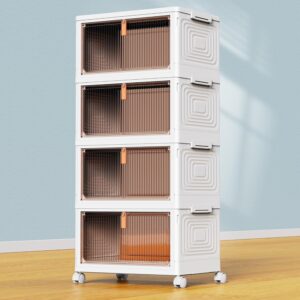 4 Tier Plastic Storage Bins with Lid 23QT, Stackable Storage Containers with Wheels, Folding Storage Boxes, Stackable Storage Bins, Organizers and Storage for Living...