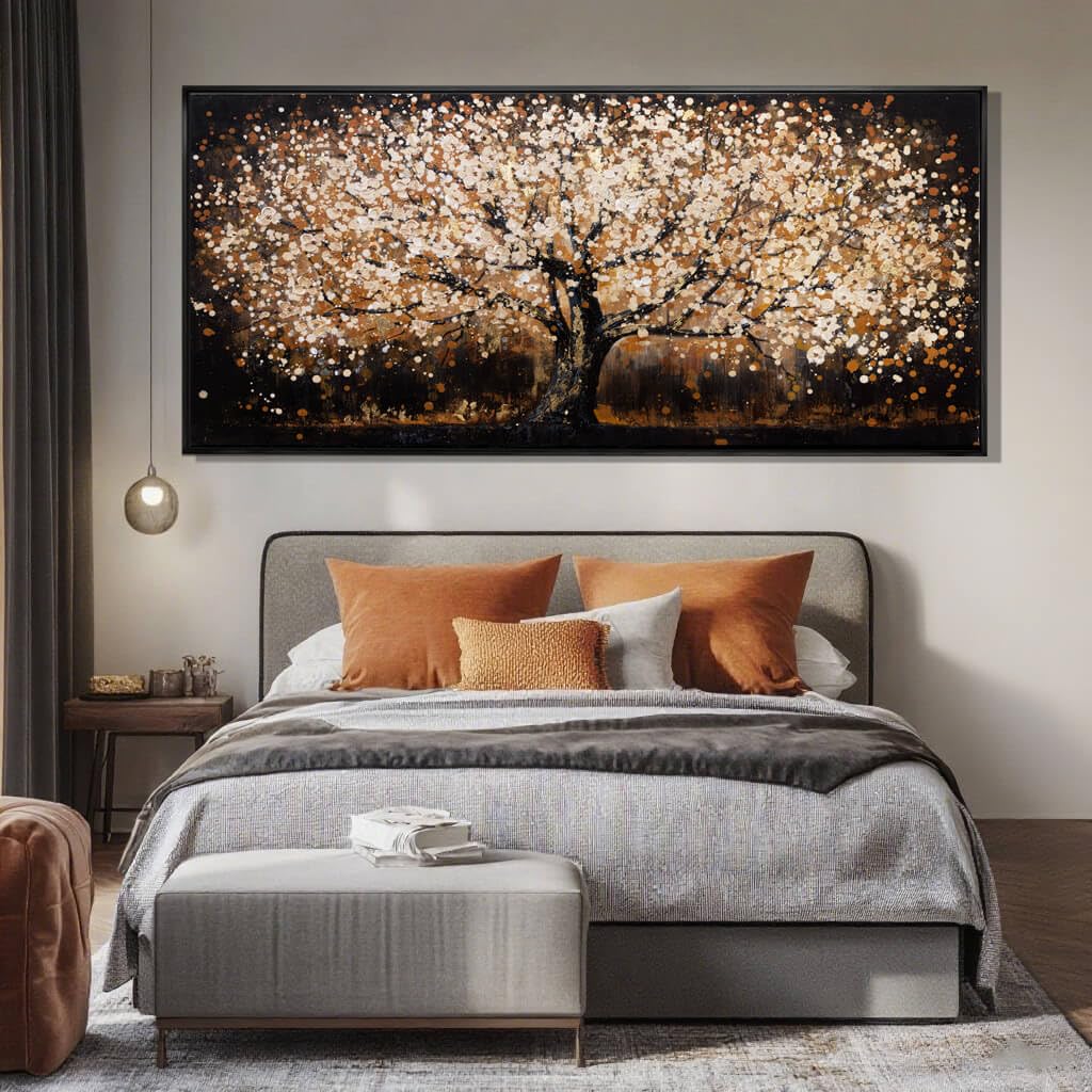 Gold Tree Art Landscape Canvas Wall Art Neutral Art Prints for Dining Room Black Pictures Wall Decor for Living Room Home Hotel Hanging Artwork 32"x 70"