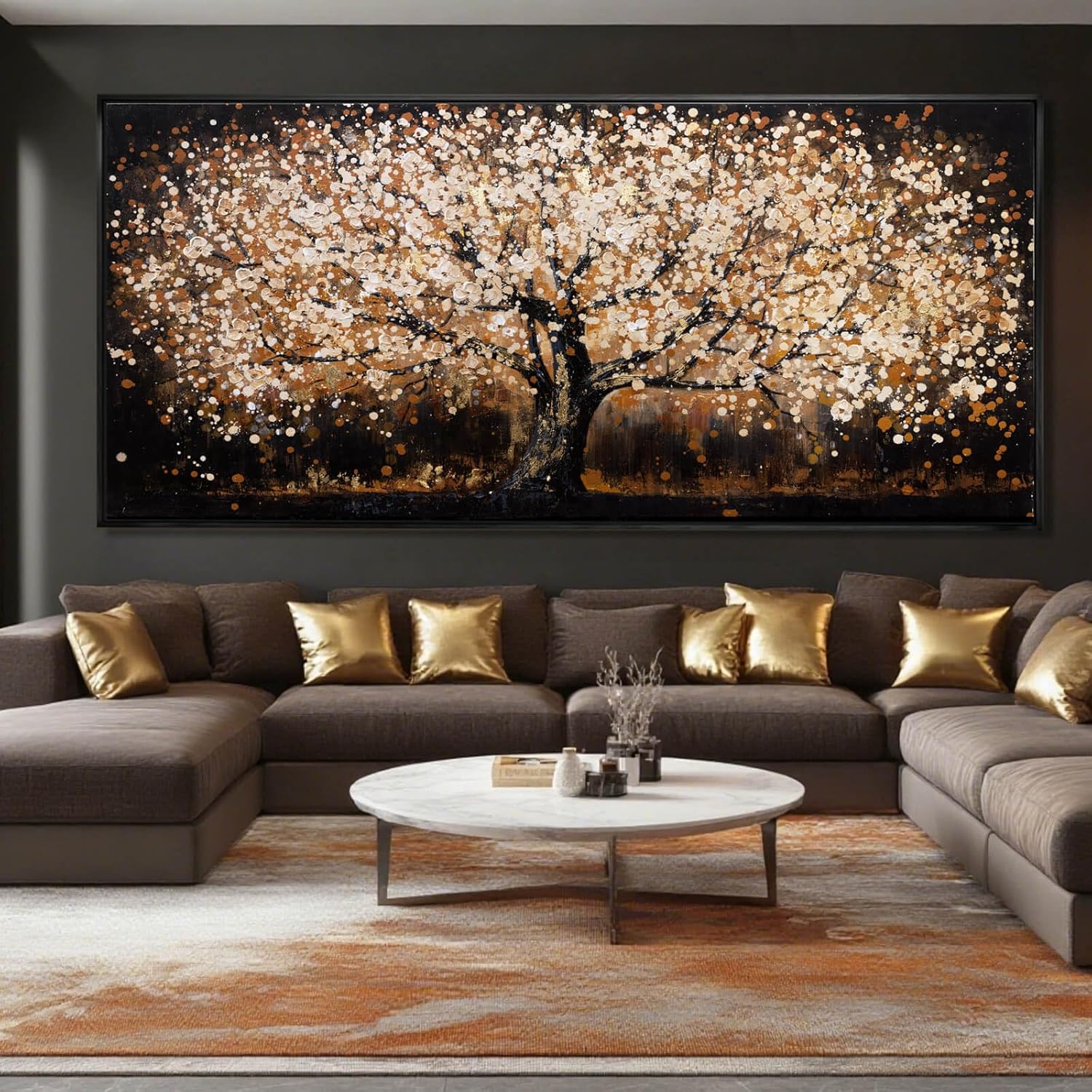 Gold Tree Art Landscape Canvas Wall Art Neutral Art Prints for Dining Room Black Pictures Wall Decor for Living Room Home Hotel Hanging Artwork 32"x 70"